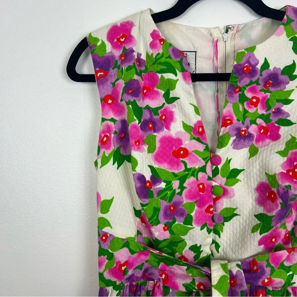 Malia Honolulu Vintage Maxi Dress Floral Vacation Tie Waist Zip Back - Picture 2 of 11